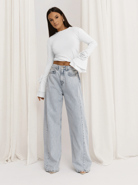 Wiskozowa bluzka z szerokimi rękawami REINE - biała