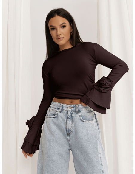 Wiskozowa bluzka z szerokimi rękawami REINE - czekoladowa