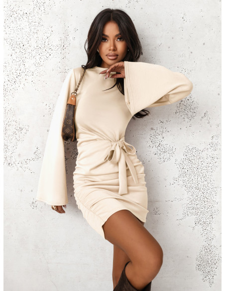 Masełkowa sukienka mini z wiązaniem MERE - cloud dancer