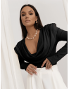 Wiskozowa bluzka z dekoltem woda OLYMPE - czarna