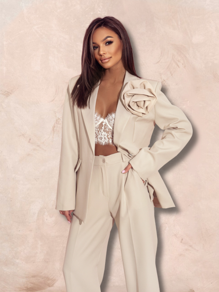 Garnitur z szerokimi spodniami ENOJA - beżowy