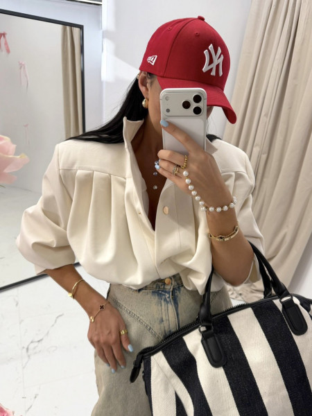 Krótka kurtka bomberka z wiskozy LIZZY - ecru