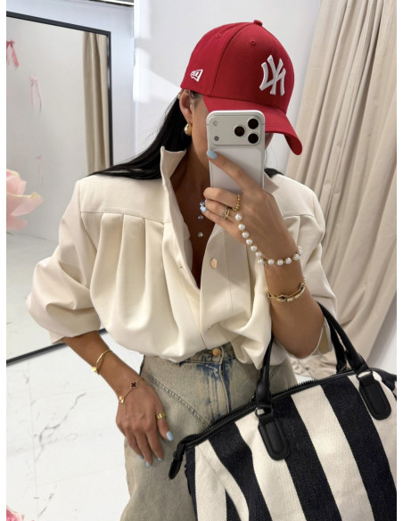 Krótka kurtka bomberka z wiskozy LIZZY - ecru