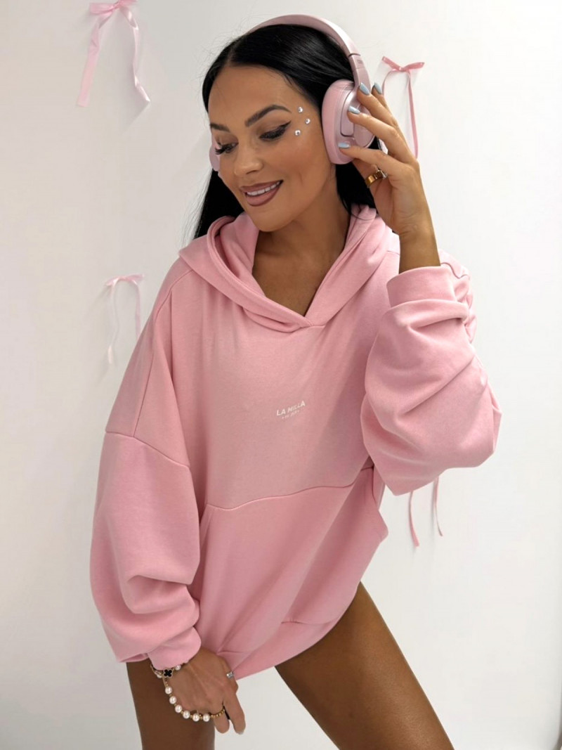 Bawełniana bluza dresowa z kapturem SARONA - pudrowy róż