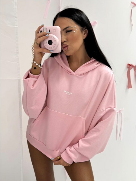 Bawełniana bluza dresowa z kapturem SARONA - pudrowy róż 2