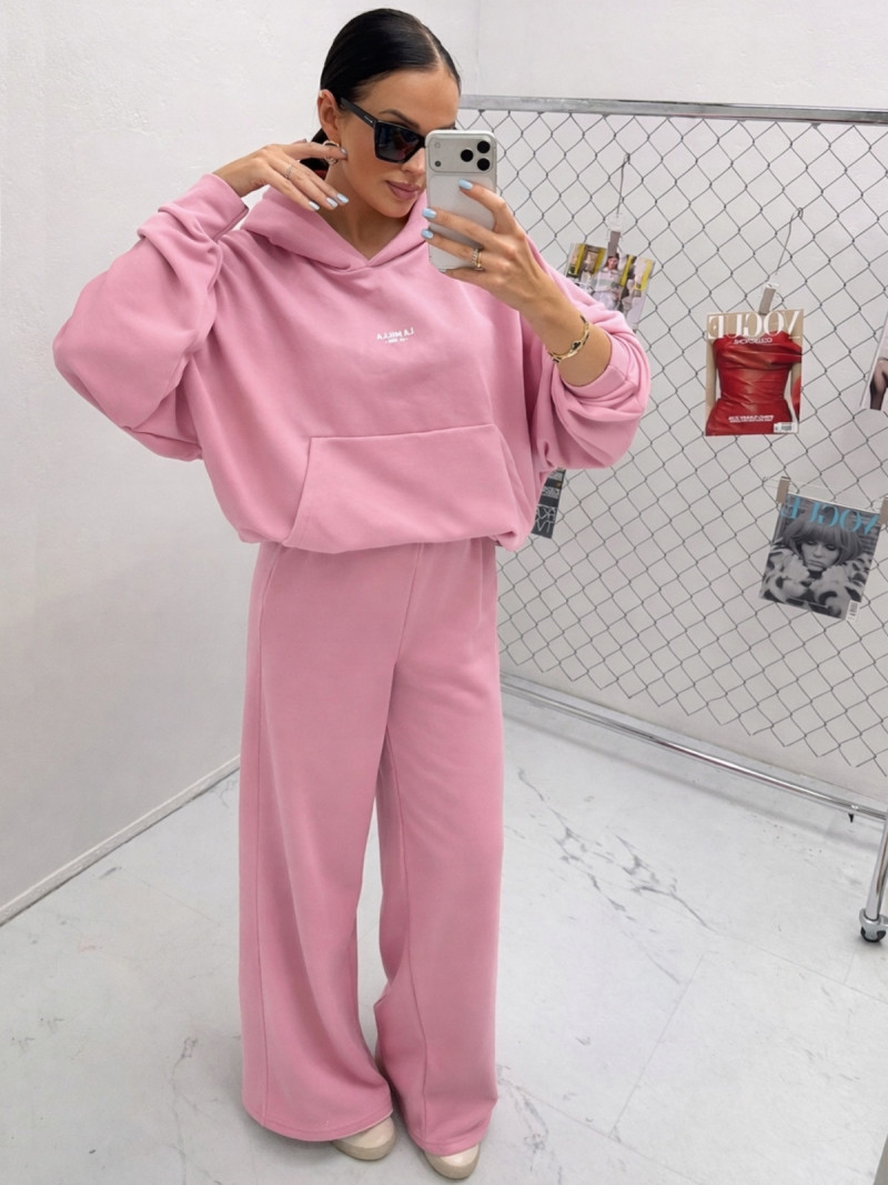 Szerokie spodnie dresowe z bawełny MILANO - pudrowy róż