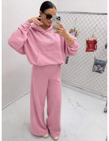 Szerokie spodnie dresowe z bawełny MILANO - pudrowy róż