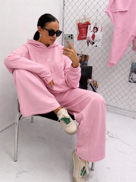 Szerokie spodnie dresowe z bawełny MILANO - pudrowy róż 2