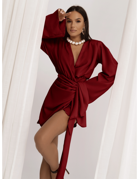 Przekładana sukienka z szerokimi rękawami MELORA - bordowa