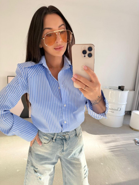 Bawełniany komplet 2w1 koszula i top w paski EVIS - błękitny 2