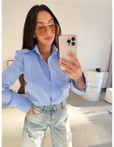 Bawełniany komplet 2w1 koszula i top w paski EVIS - błękitny