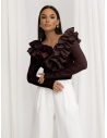 Wiskozowa bluzka z falbanami ORNELLA - czekoladowa