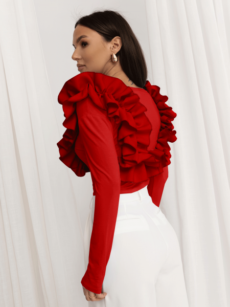 Wiskozowa bluzka z falbanami ORNELLA - czerwona 2