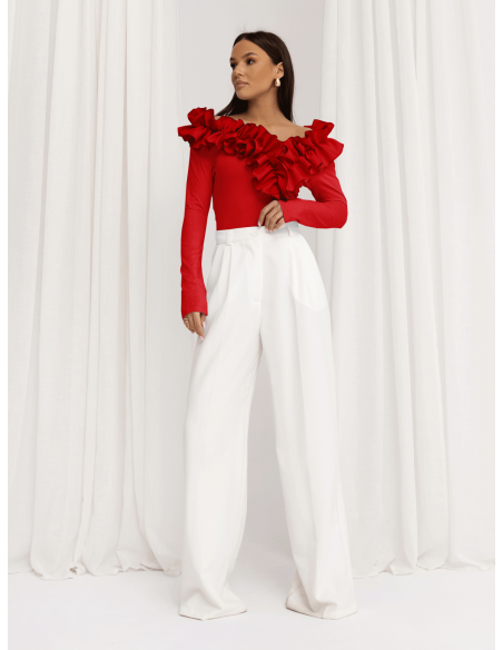 Wiskozowa bluzka z falbanami ORNELLA - czerwona