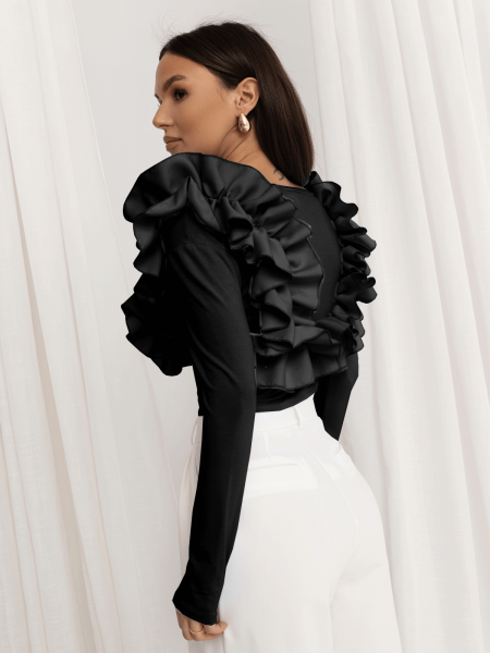 Wiskozowa bluzka z falbanami ORNELLA - czarna 2