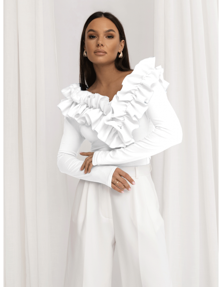 Wiskozowa bluzka z falbanami ORNELLA - biała