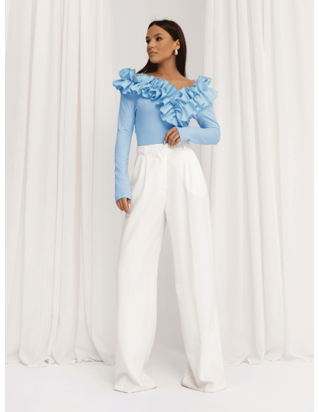 Wiskozowa bluzka z falbanami ORNELLA - błękitna