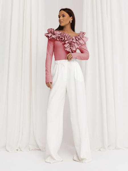 Wiskozowa bluzka z falbanami ORNELLA - brudny róż 2