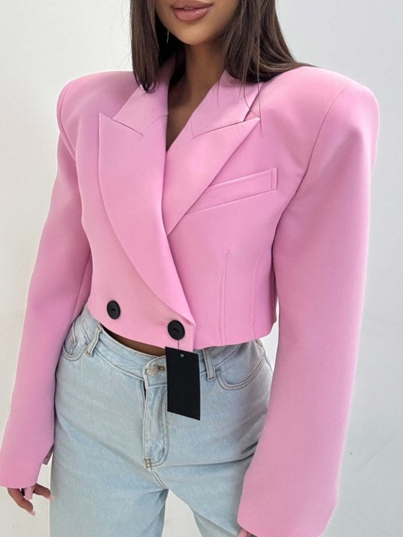 Elegancka krótka marynarka oversize KAMALU - pudrowy róż