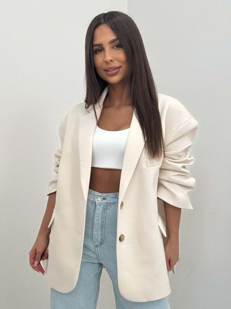 Bawełniana marynarka oversize ESMERELLE - śmietankowa