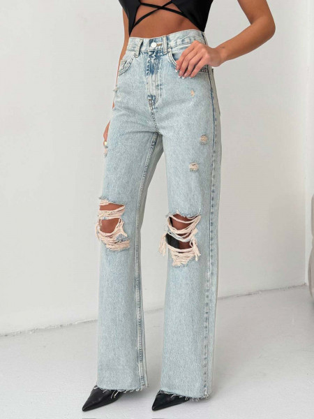 Proste spodnie jeansy z dziurami TRASSI - jeans