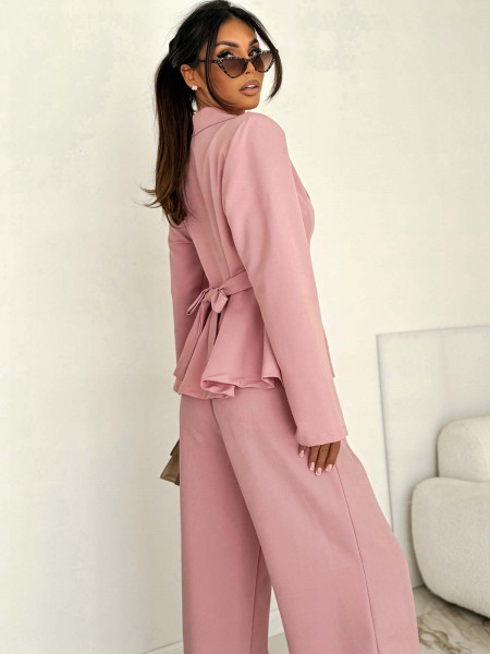 Bawełniany komplet z szerokimi spodniami HENUSI - pudrowy róż