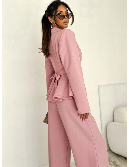 Bawełniany komplet z szerokimi spodniami HENUSI - pudrowy róż