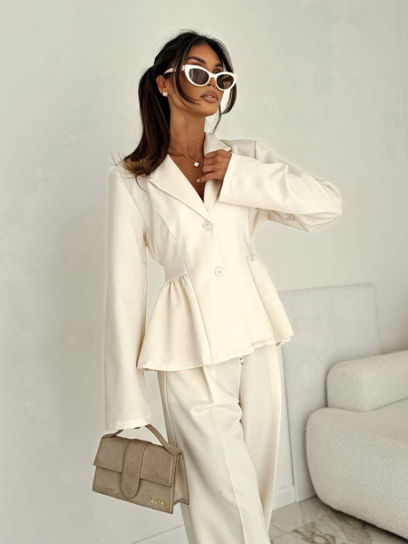 Bawełniany komplet z szerokimi spodniami HENUSI - waniliowy