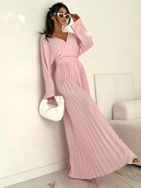 Elegancki kombinezon z plisowanymi nogawkami ADRA - pudrowy róż