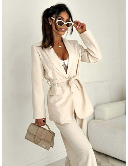 Bawełniany garnitur z szerokimi spodniami IRETI - beżowy