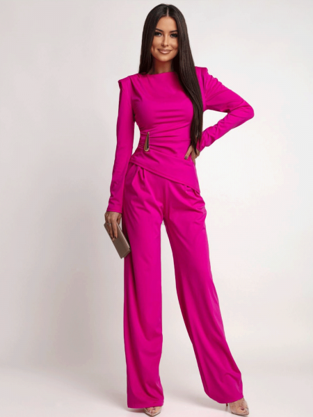 Kobiecy komplet z szerokimi spodniami ITANJA - fuksjowy