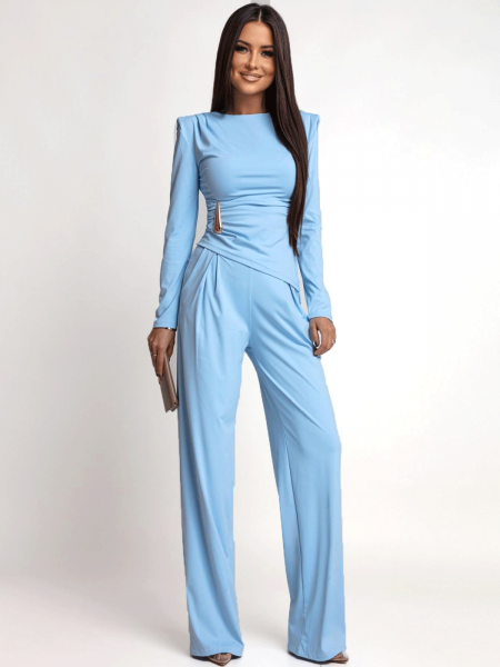 Kobiecy komplet z szerokimi spodniami ITANJA - błękitny