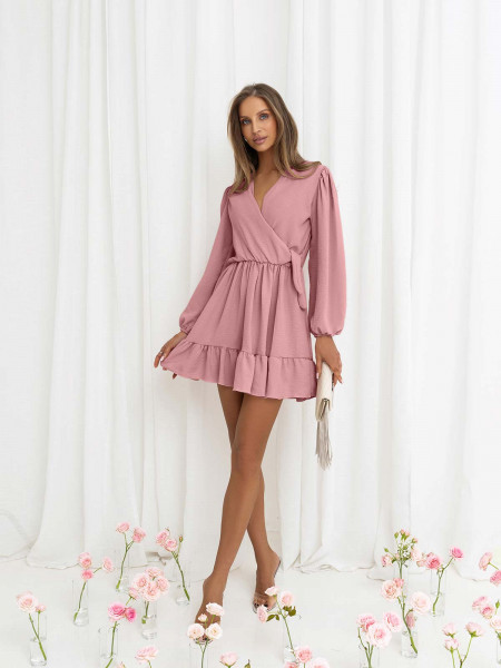 Rozkloszowana sukienka z falbanką - KALIFORNIA - brudny róż 2
