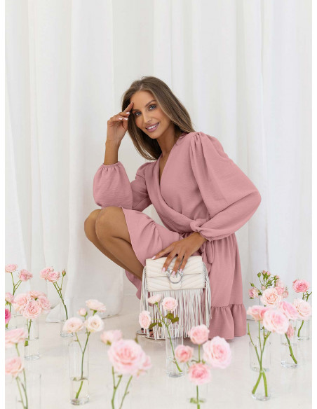 Rozkloszowana sukienka z falbanką - KALIFORNIA - brudny róż