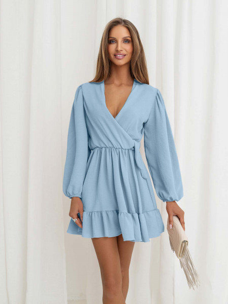 Rozkloszowana sukienka z falbanką - KALIFORNIA - błękitna 2