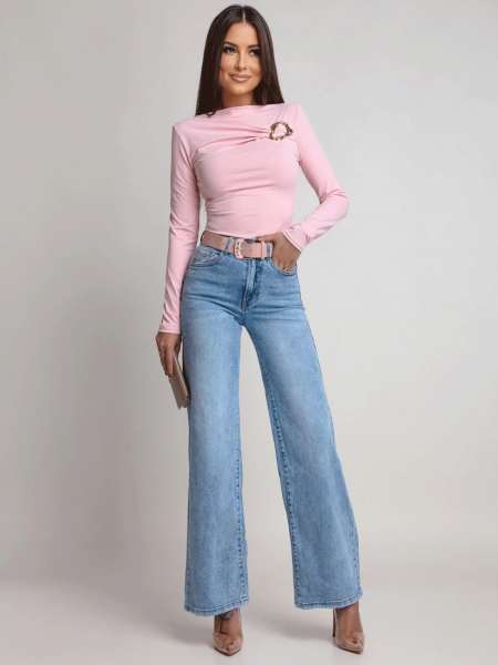 Dopasowana bluzka z ozdobną klamrą CLEMENTE - pudrowy róż