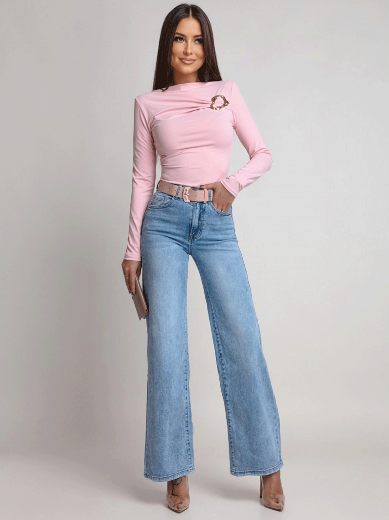 Dopasowana bluzka z ozdobną klamrą CLEMENTE - pudrowy róż