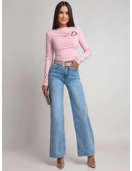 Dopasowana bluzka z ozdobną klamrą CLEMENTE - pudrowy róż