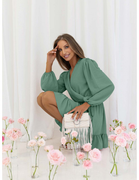 Rozkloszowana sukienka z falbanką - KALIFORNIA - szałwiowa