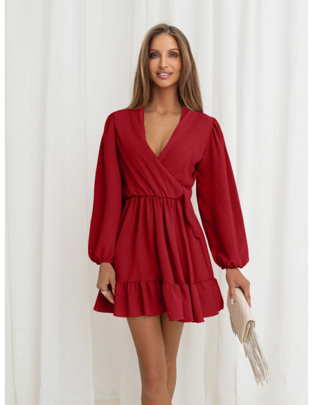 Rozkloszowana sukienka z falbanką - KALIFORNIA - czerwona