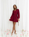 Rozkloszowana sukienka z falbanką - KALIFORNIA - bordowa