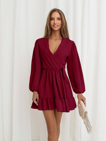 Rozkloszowana sukienka z falbanką - KALIFORNIA - bordowa 2