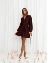 Rozkloszowana sukienka z falbanką - KALIFORNIA - czekoladowa