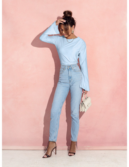 Dopasowana bluzka z szerokim rękawem MEI - błękitna