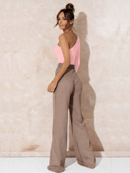 Body na jedno ramię z wycięciem ANVIS - pudrowy róż 2