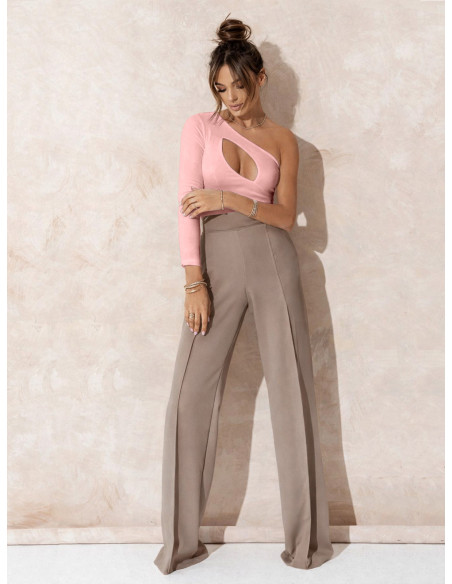 Body na jedno ramię z wycięciem ANVIS - pudrowy róż