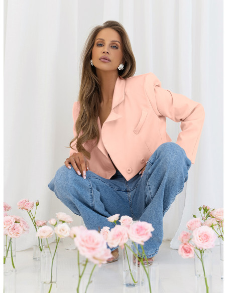 Elegancka krótka marynarka ASHANTI - pudrowy róż