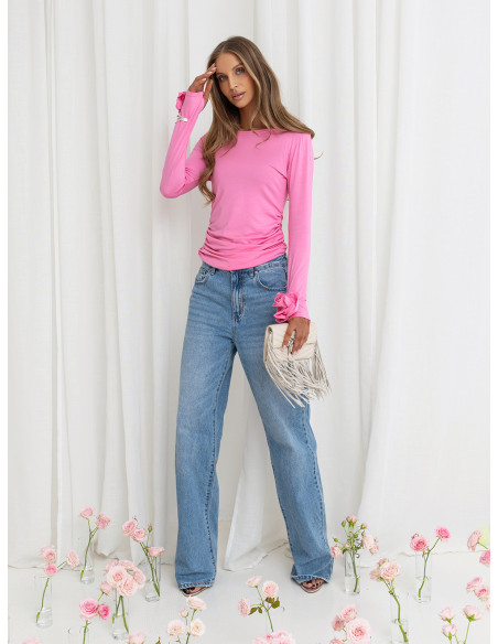 Wiskozowa bluzka z ozdobnymi różami JARISA - pudrowy róż