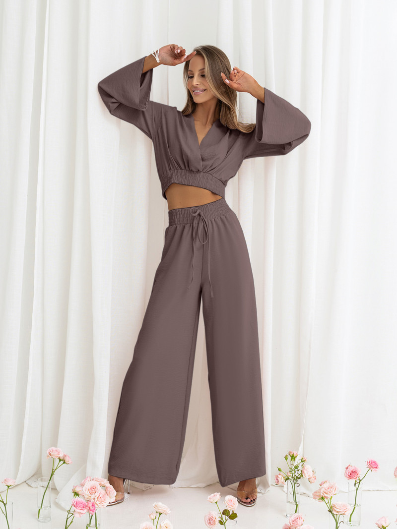 Komplet crop top z szerokimi spodniami SERRINA - fango