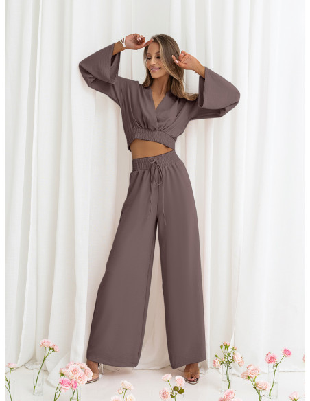 Komplet crop top z szerokimi spodniami SERRINA - fango